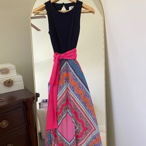 Eliza J Scarf Print Jersey & Crepe de Chine Maxi Dress New Size 0P